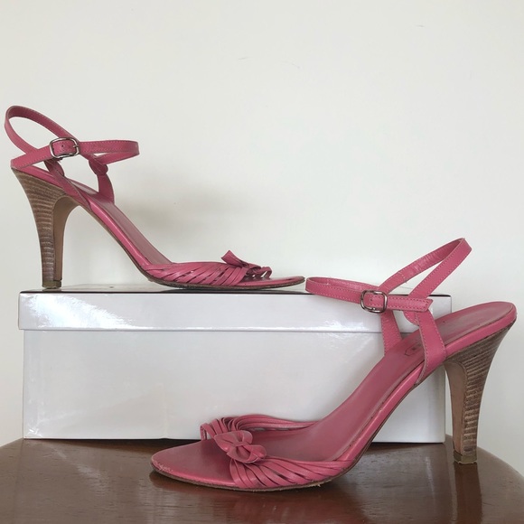 Coach A3472 Pink Joelle Kid Leather Strappy Heels with Bow Detail (Size 7.5) - Picture 1 of 9